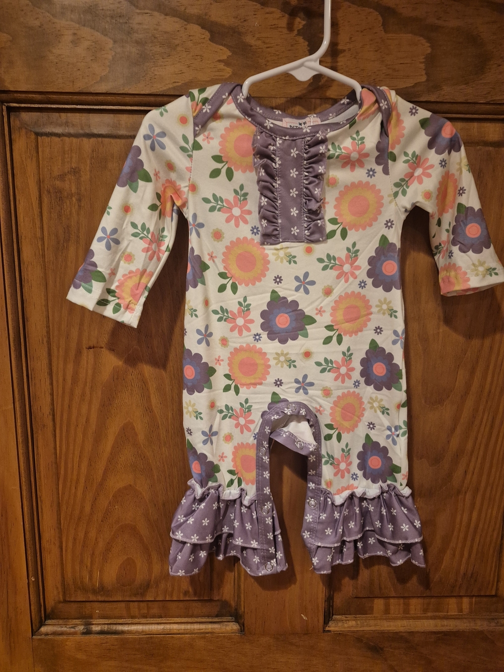Toddler Floral Ruffle One-Piece Bodysuit - Purple & Cream